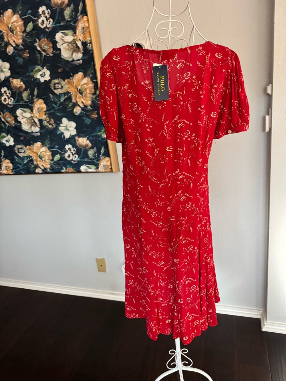NWT Polo Ralph Lauren Printed Short-Sleeve Dress in Tender Red Floral Size 14 - Picture 11 of 15